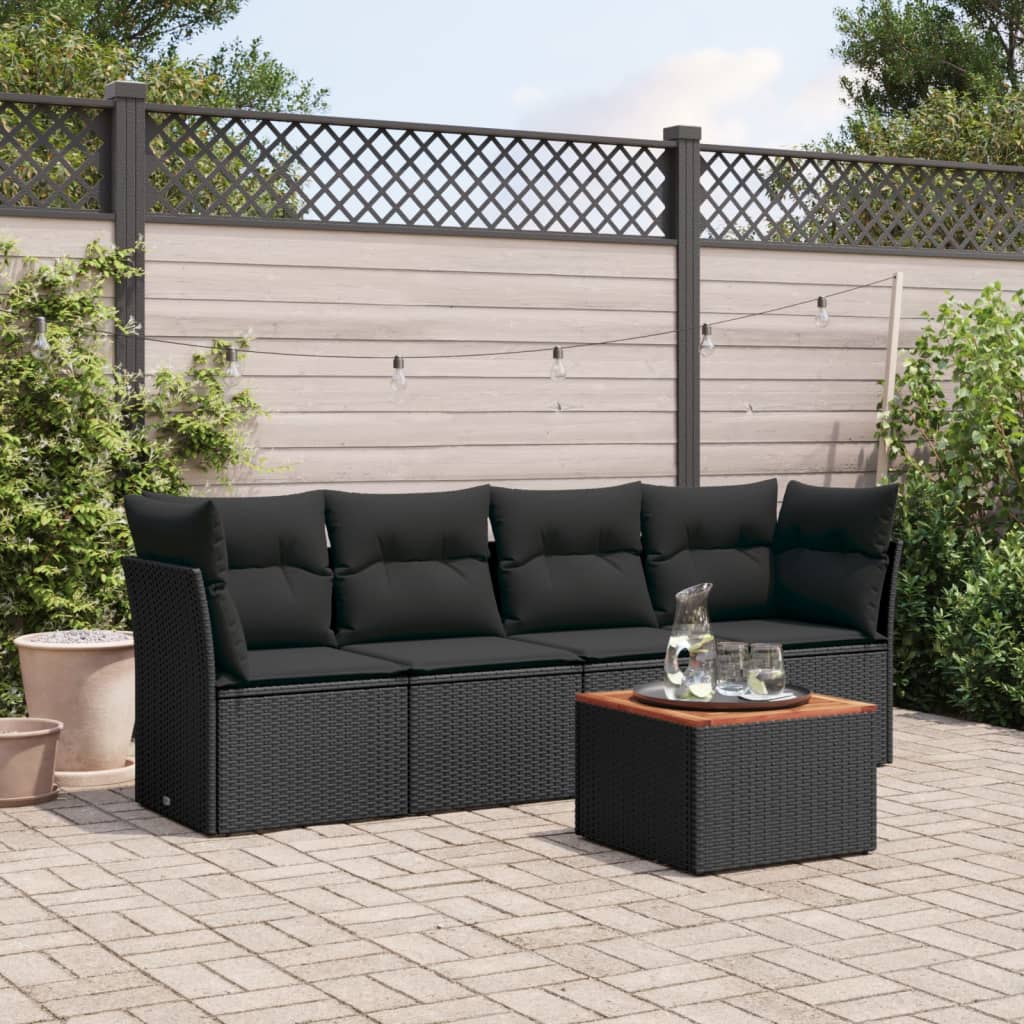 5-delige Loungeset met kussens poly rattan