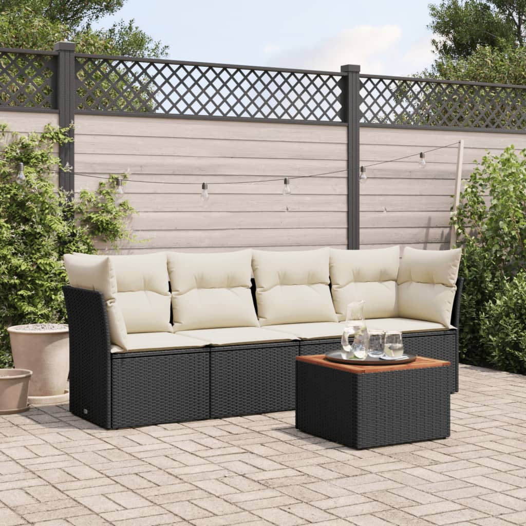 5-delige Loungeset met kussens poly rattan