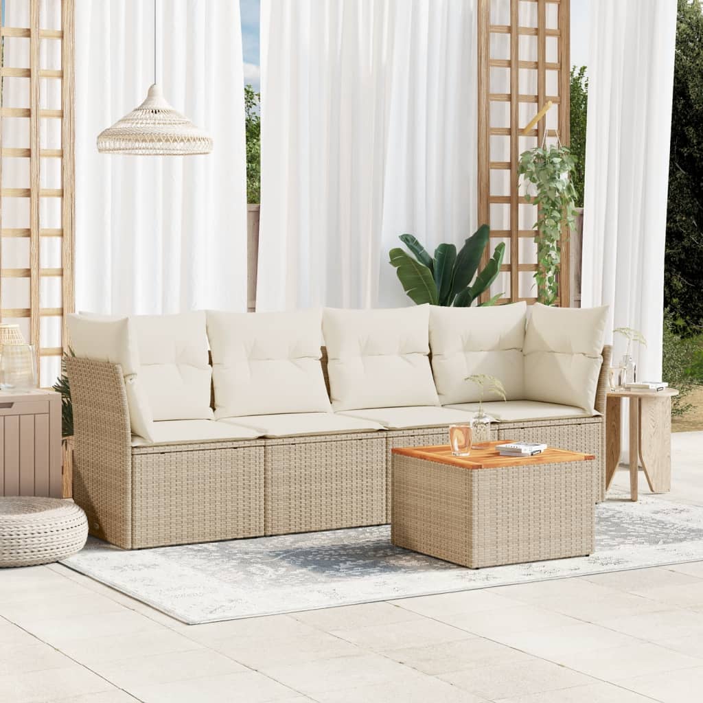 5-delige Loungeset met kussens poly rattan