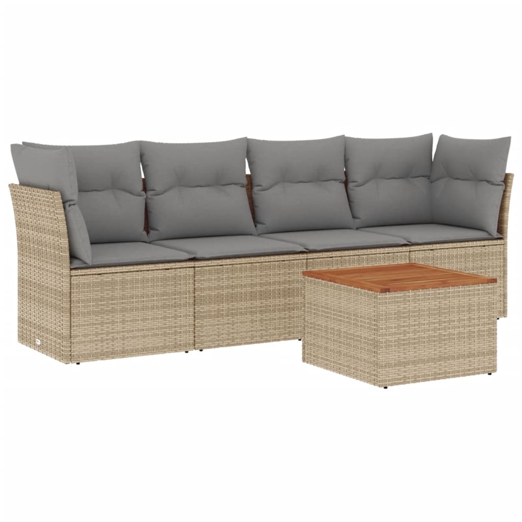 5-delige Loungeset met kussens poly rattan