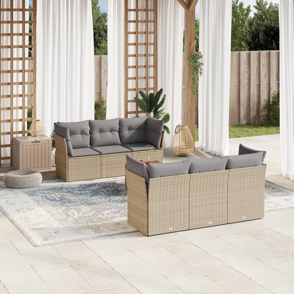 7-delige Loungeset met kussens poly rattan