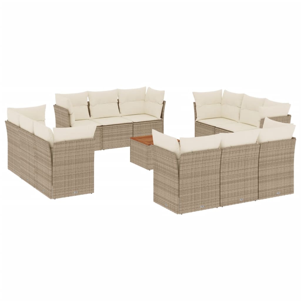 13-delige Loungeset met kussens poly rattan beige