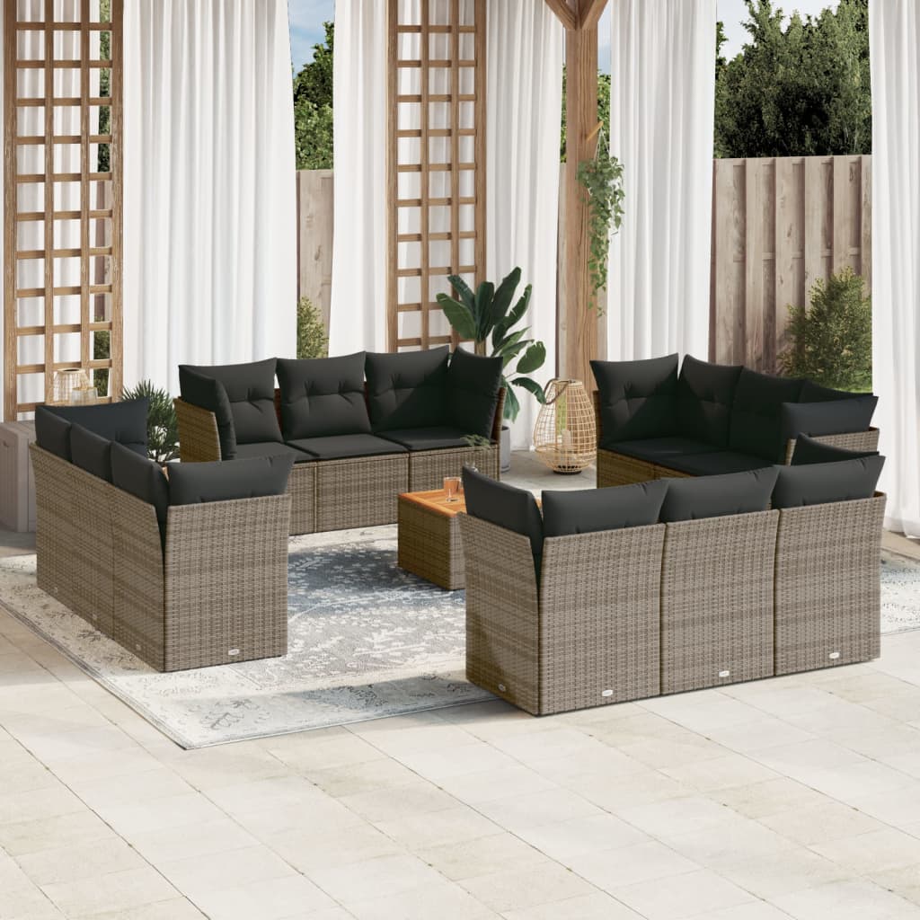 13-delige Loungeset met kussens poly rattan beige