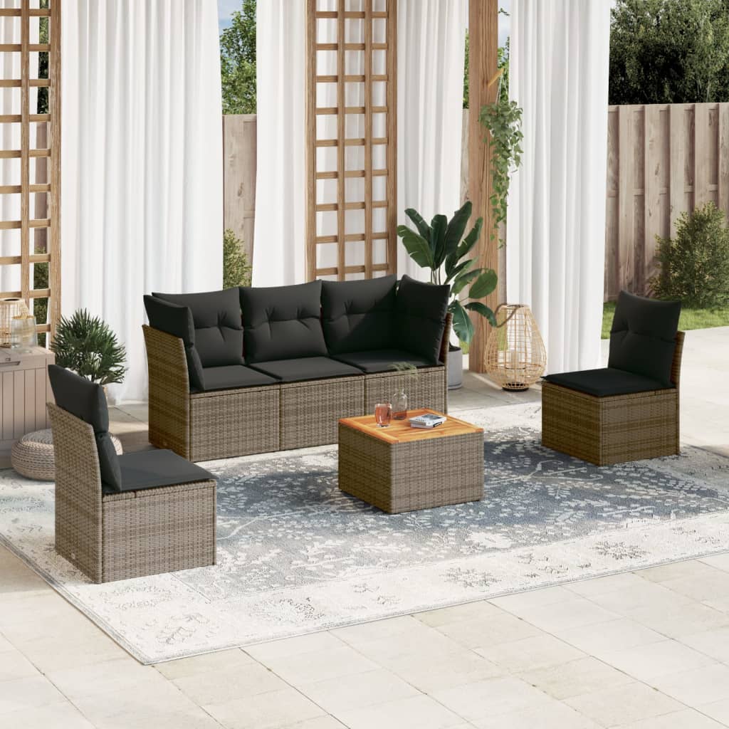 6-delige Loungeset met kussens poly rattan