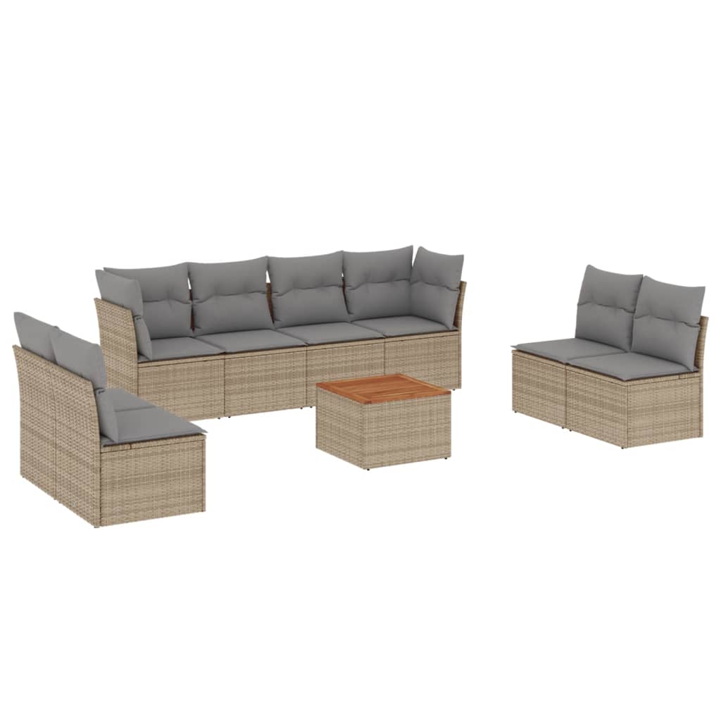 9-delige Loungeset met kussens poly rattan