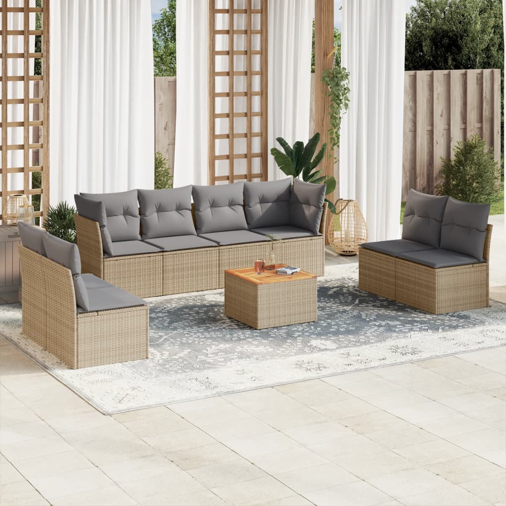 9-delige Loungeset met kussens poly rattan