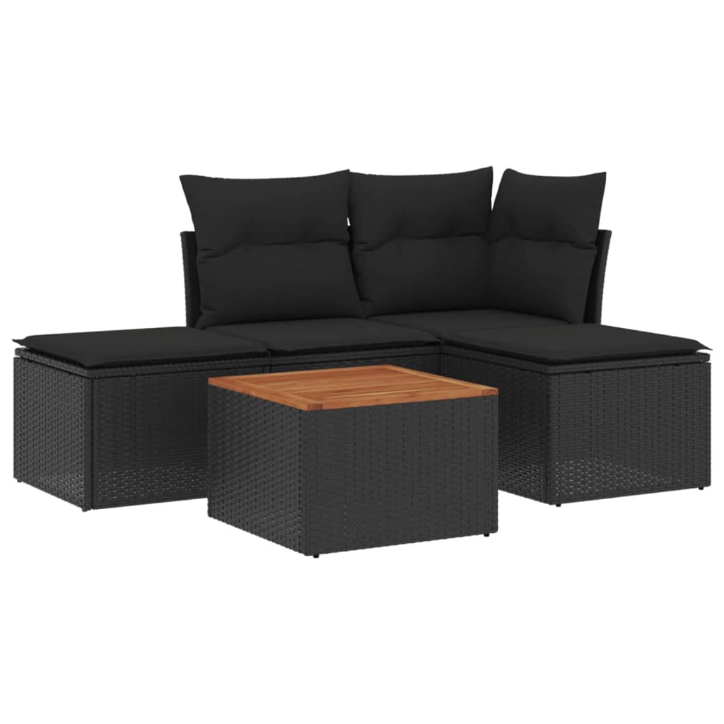 5-delige Loungeset met kussens poly rattan