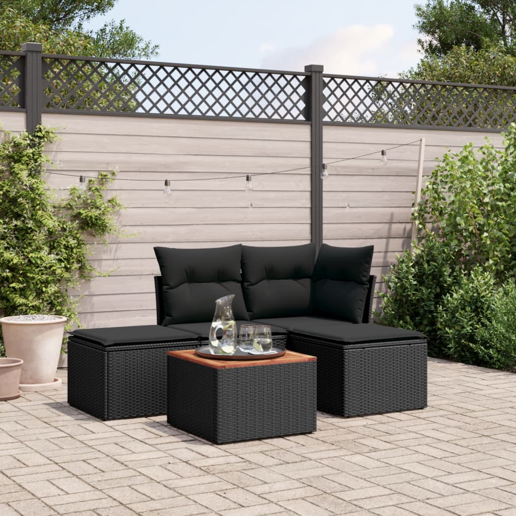 5-delige Loungeset met kussens poly rattan