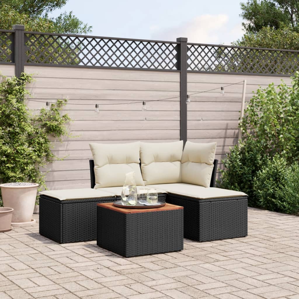 5-delige Loungeset met kussens poly rattan