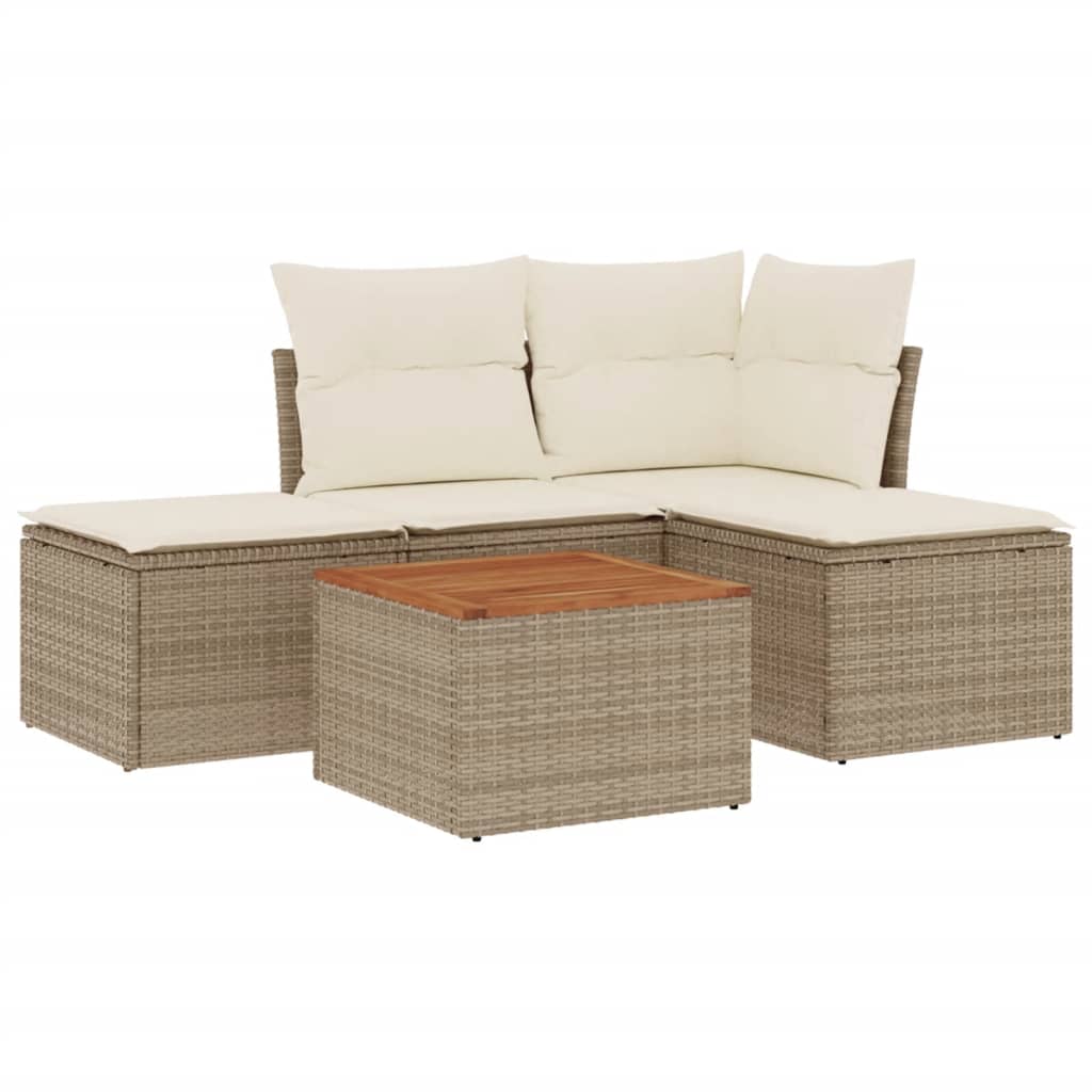 5-delige Loungeset met kussens poly rattan