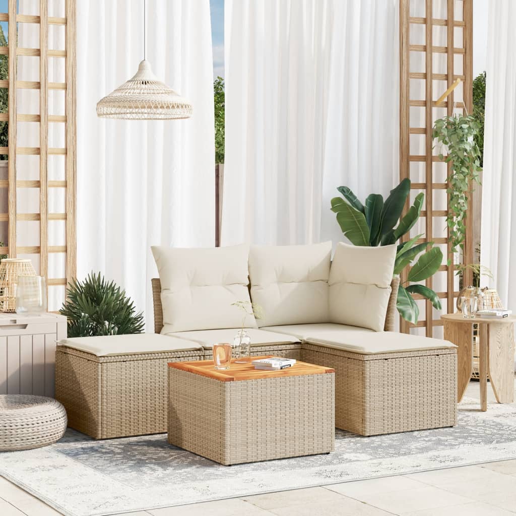 5-delige Loungeset met kussens poly rattan