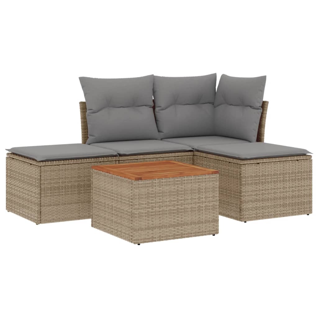 5-delige Loungeset met kussens poly rattan