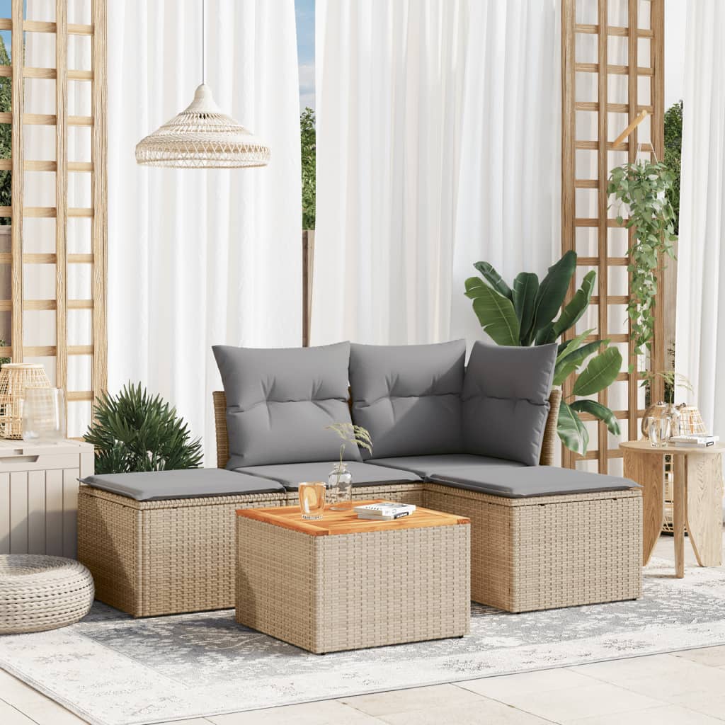 5-delige Loungeset met kussens poly rattan