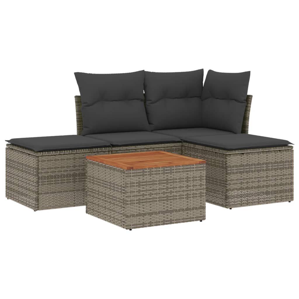 5-delige Loungeset met kussens poly rattan