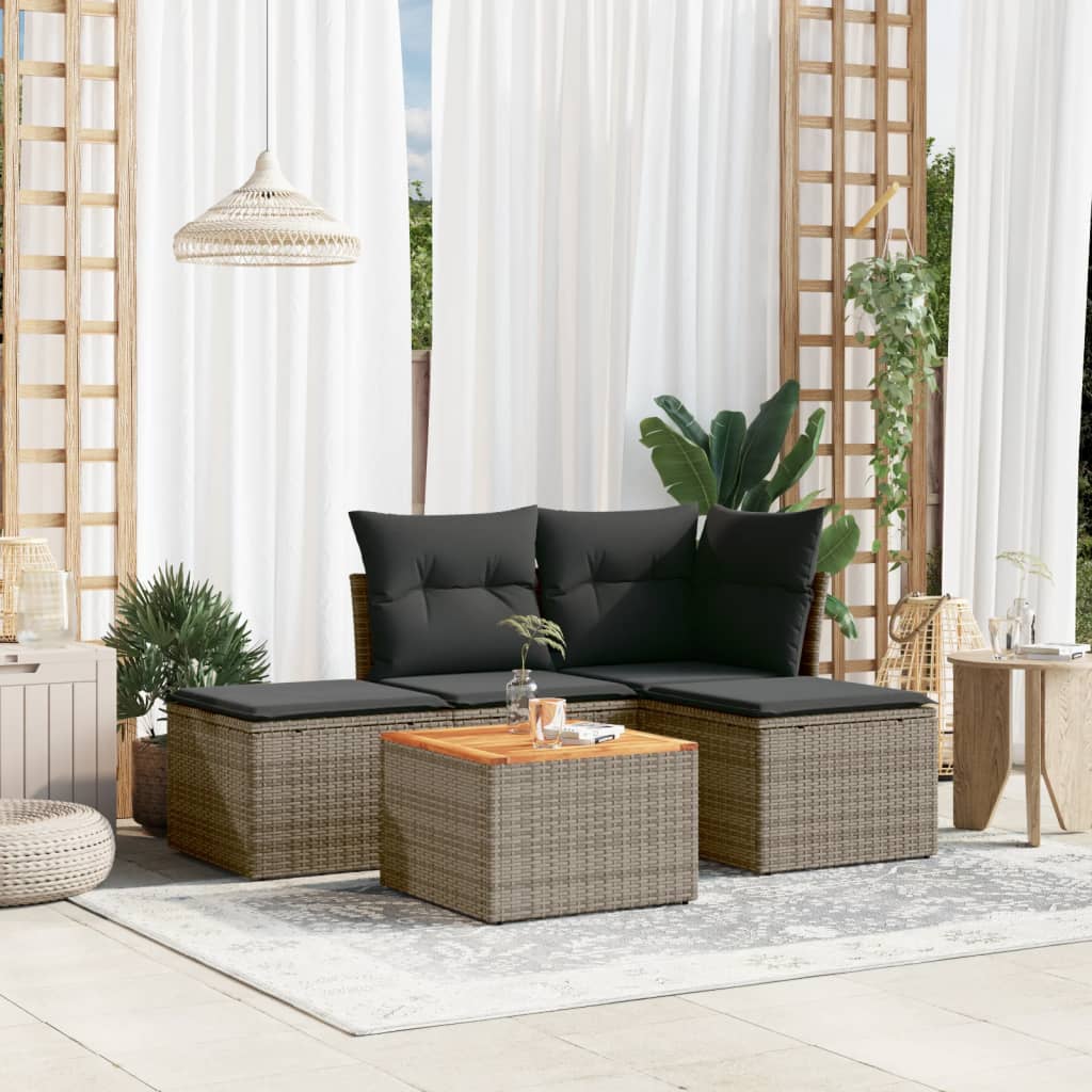 5-delige Loungeset met kussens poly rattan