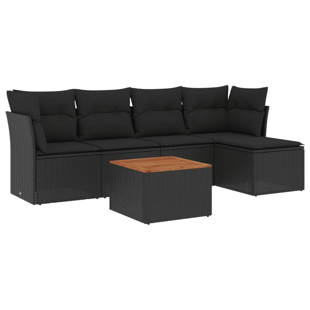 6-delige Loungeset met kussens poly rattan