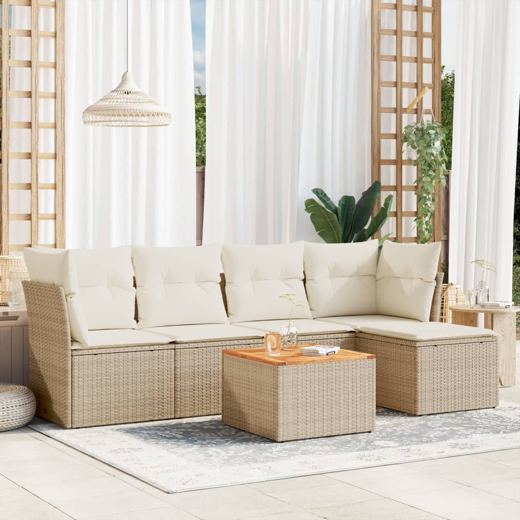 6-delige Loungeset met kussens poly rattan