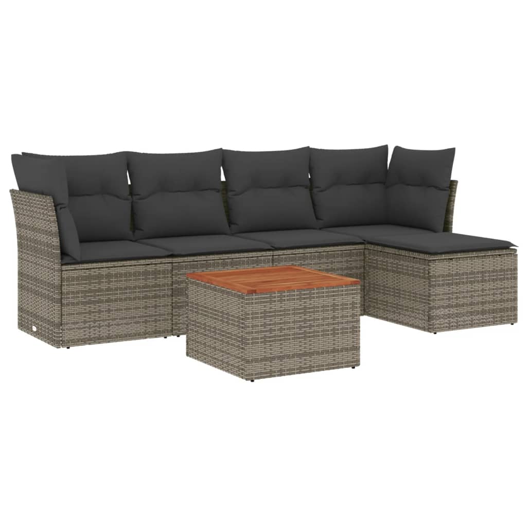 6-delige Loungeset met kussens poly rattan