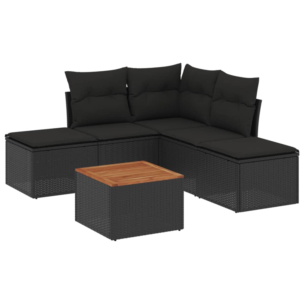 6-delige Loungeset met kussens poly rattan