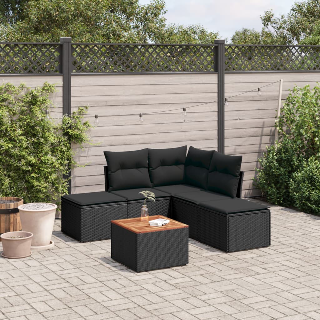 6-delige Loungeset met kussens poly rattan