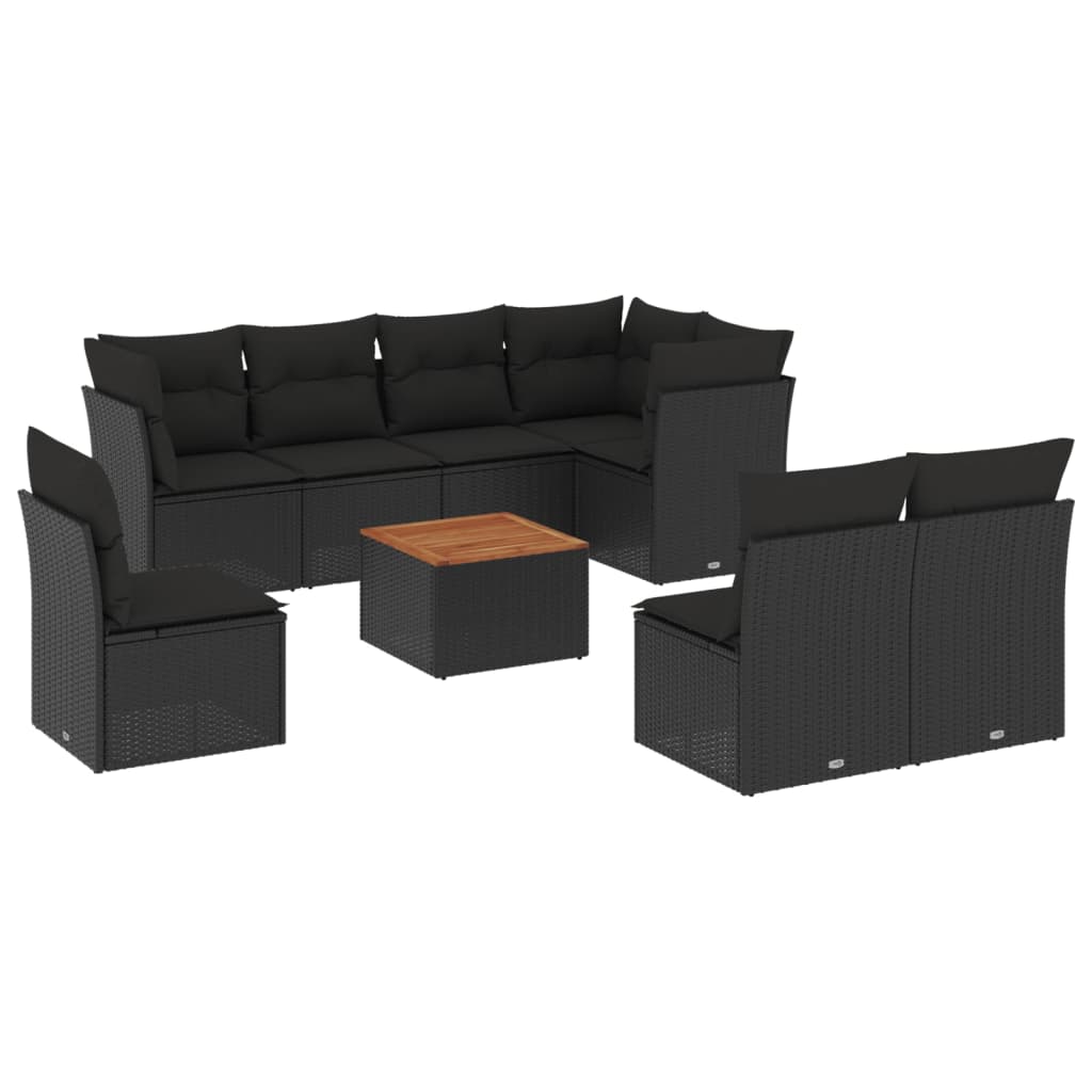 9-delige Loungeset met kussens poly rattan