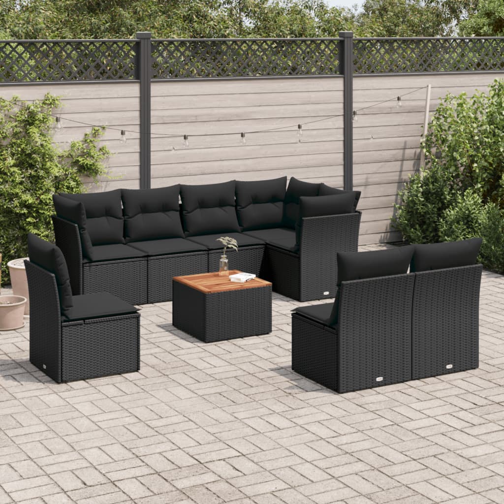 9-delige Loungeset met kussens poly rattan