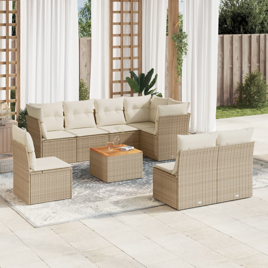 9-delige Loungeset met kussens poly rattan