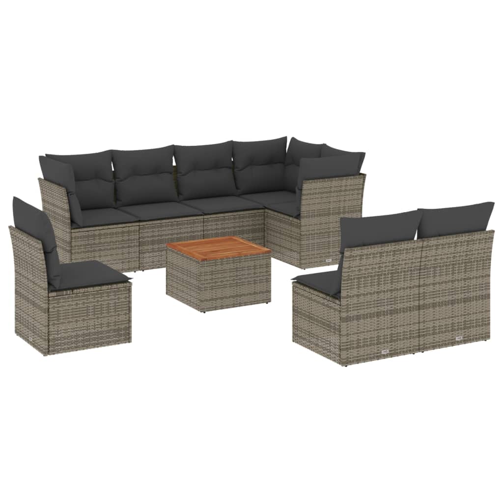 9-delige Loungeset met kussens poly rattan