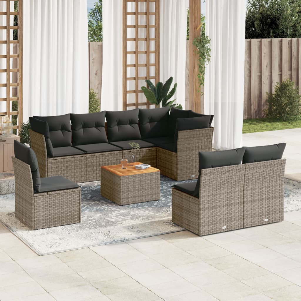 9-delige Loungeset met kussens poly rattan