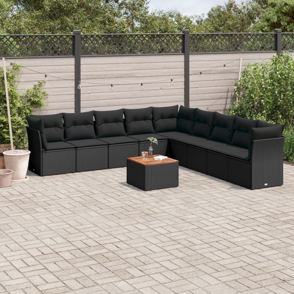 10-delige Loungeset met kussens poly rattan