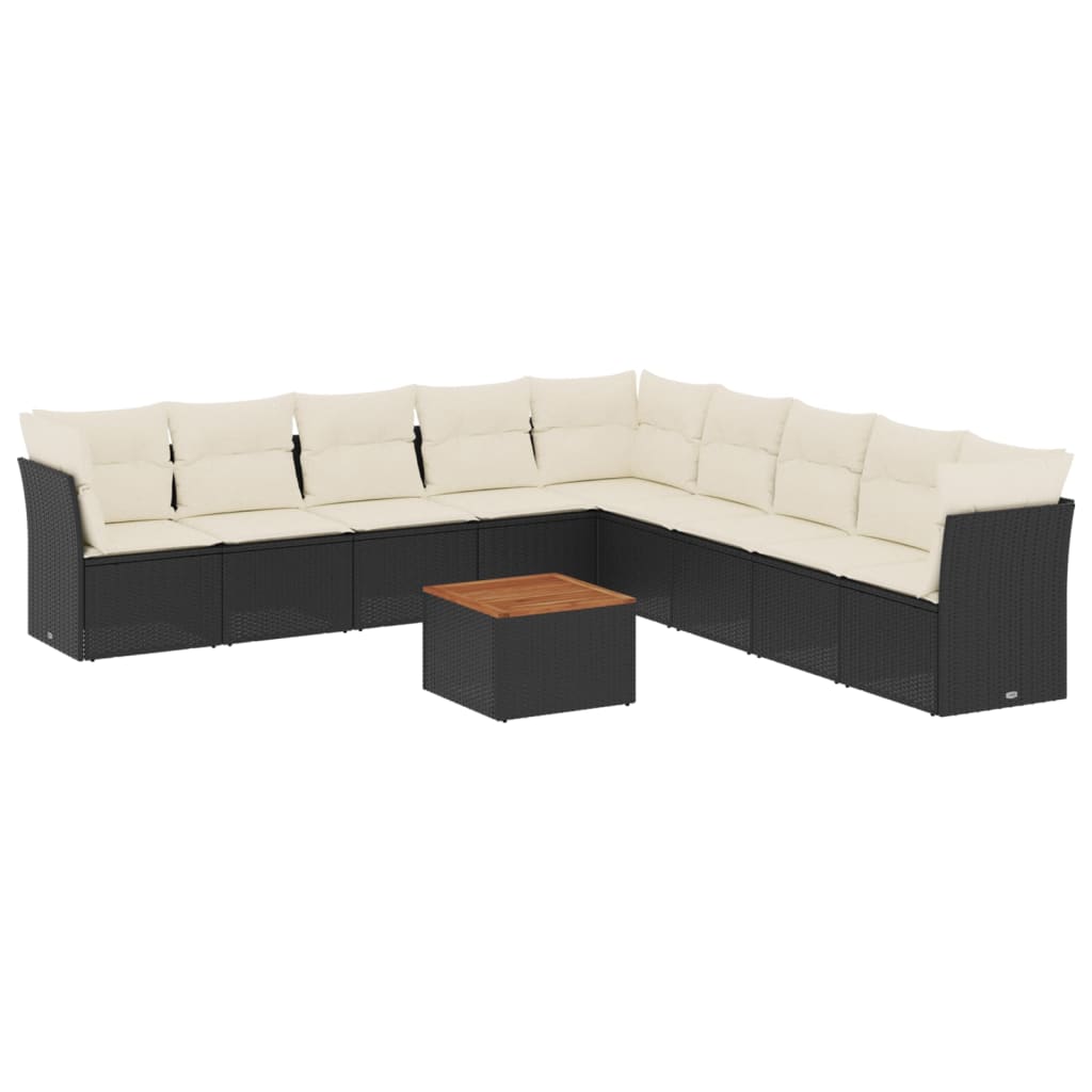 10-delige Loungeset met kussens poly rattan