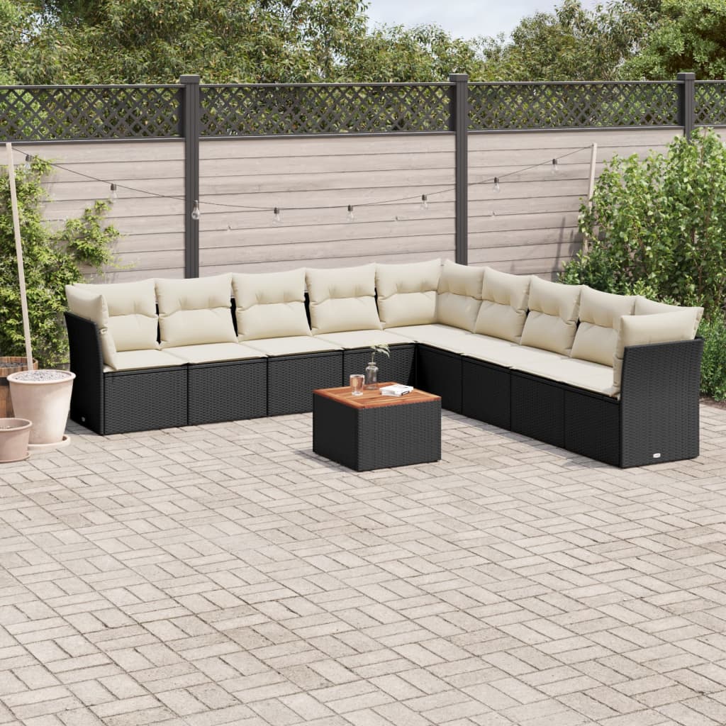 10-delige Loungeset met kussens poly rattan