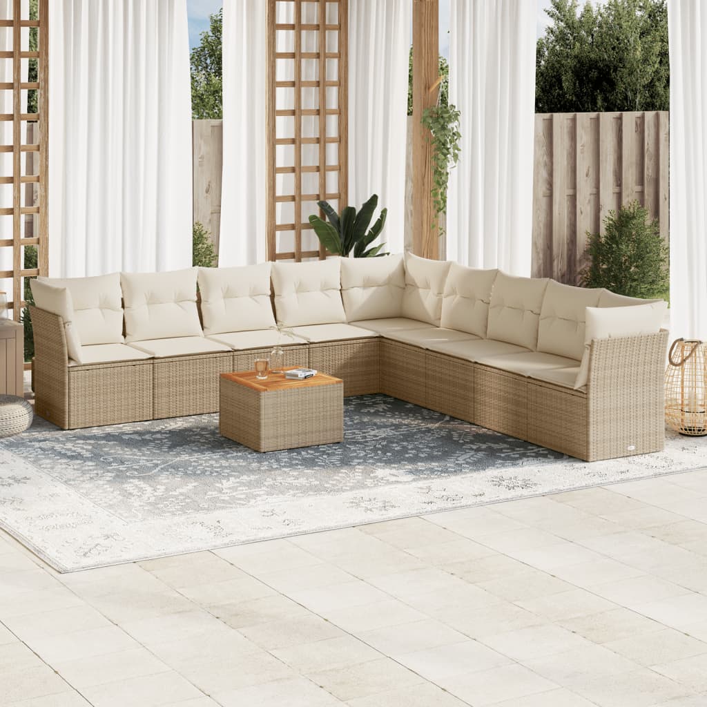 10-delige Loungeset met kussens poly rattan