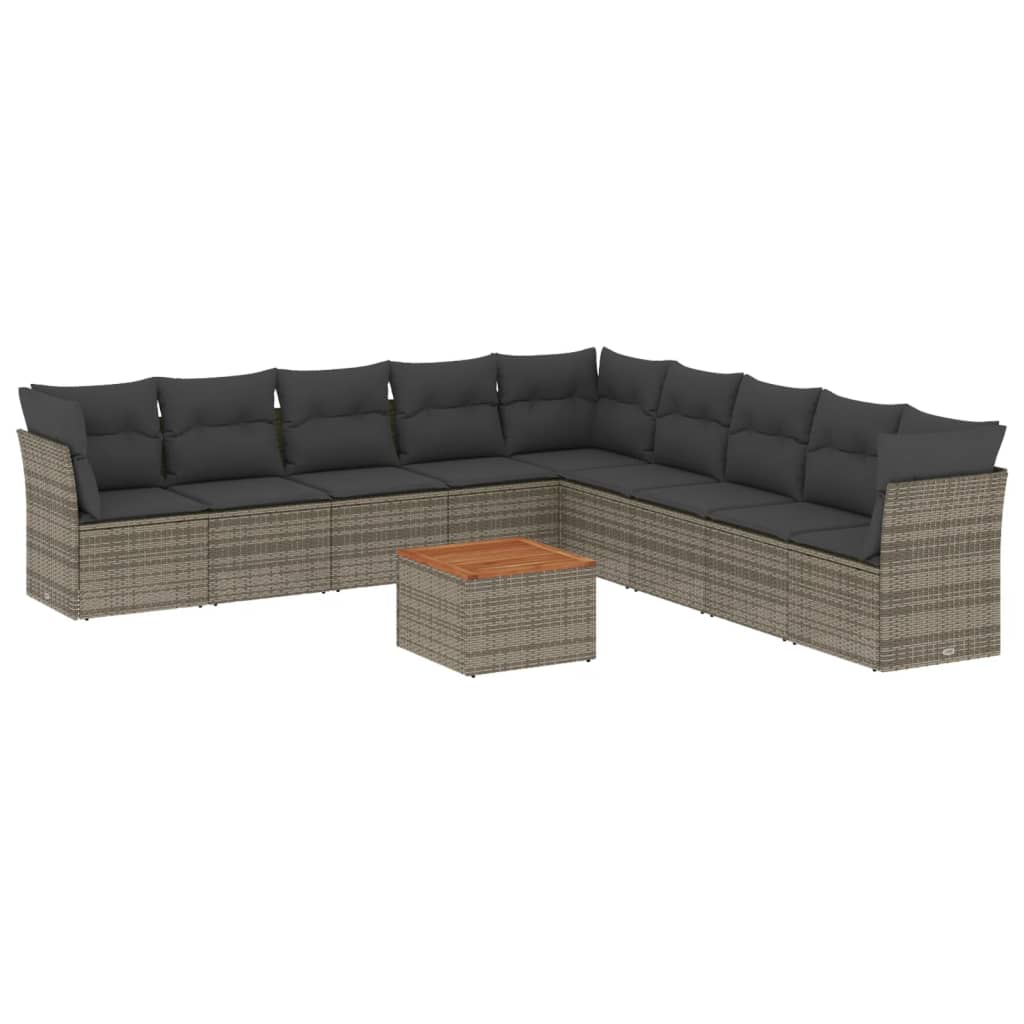 10-delige Loungeset met kussens poly rattan