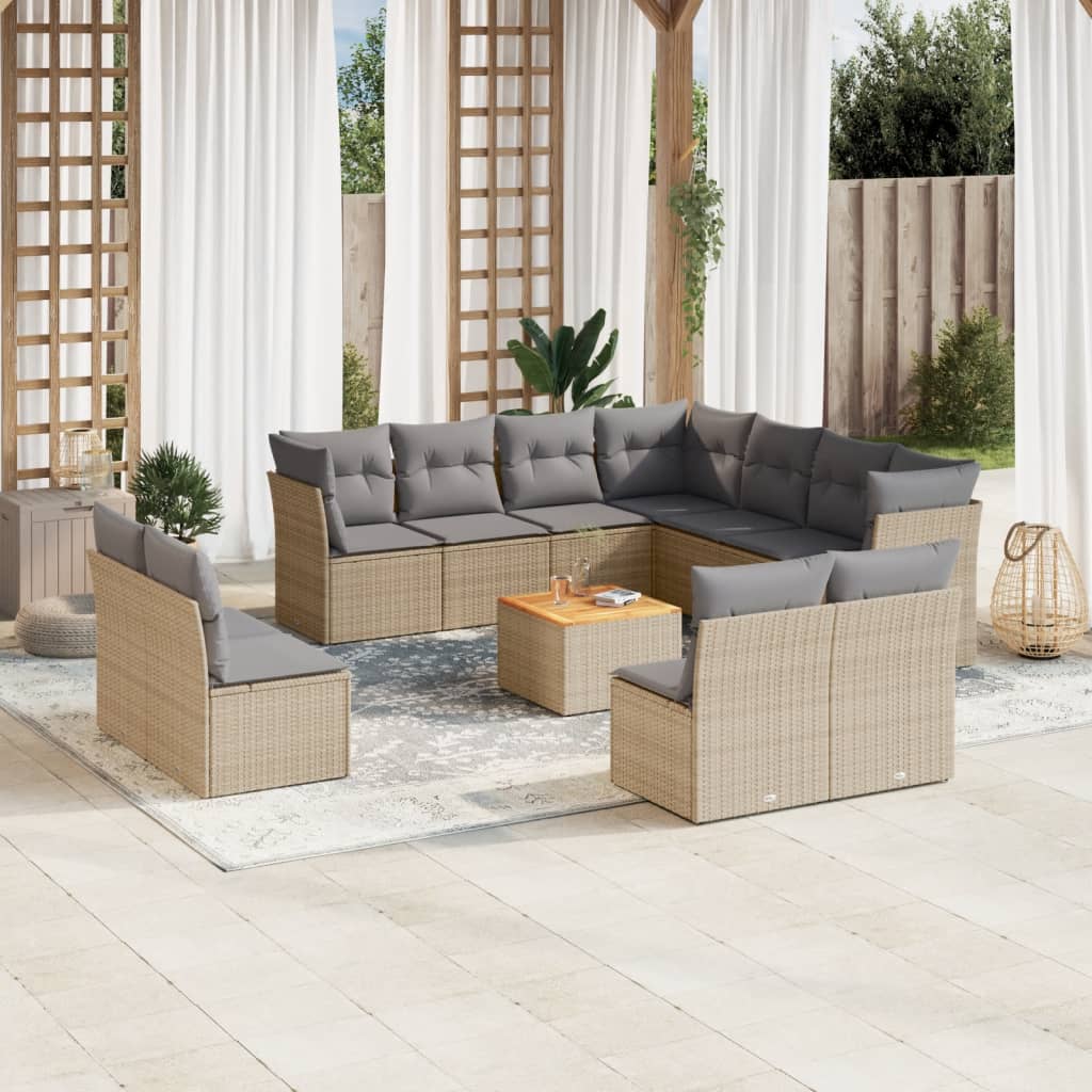 12-delige Loungeset met kussens poly rattan