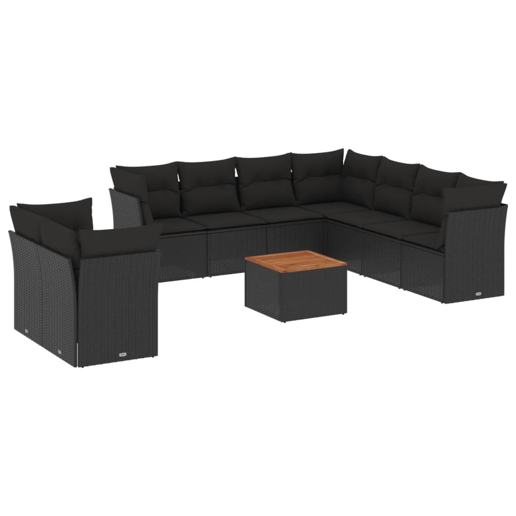 10-delige Loungeset met kussens poly rattan beige