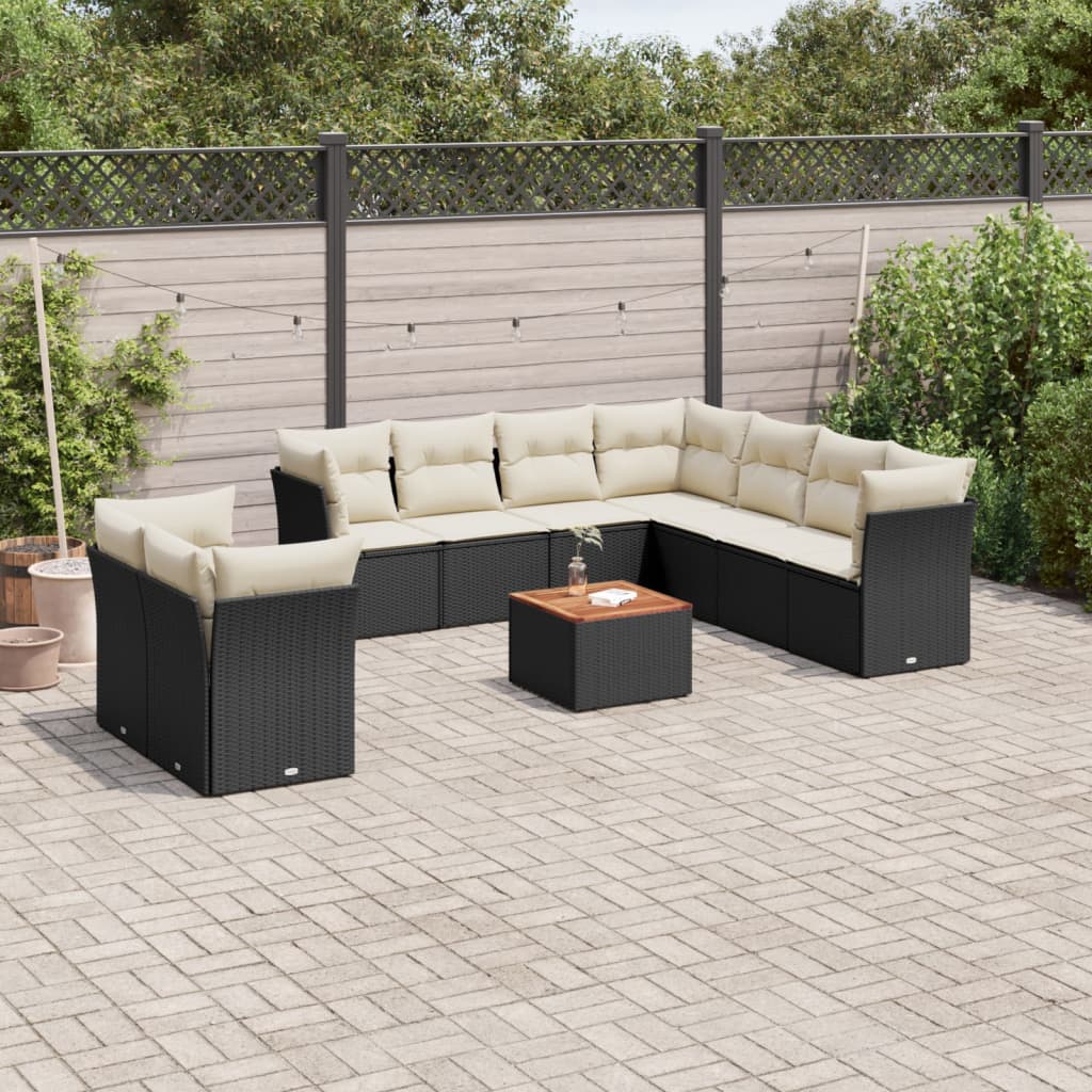 10-delige Loungeset met kussens poly rattan