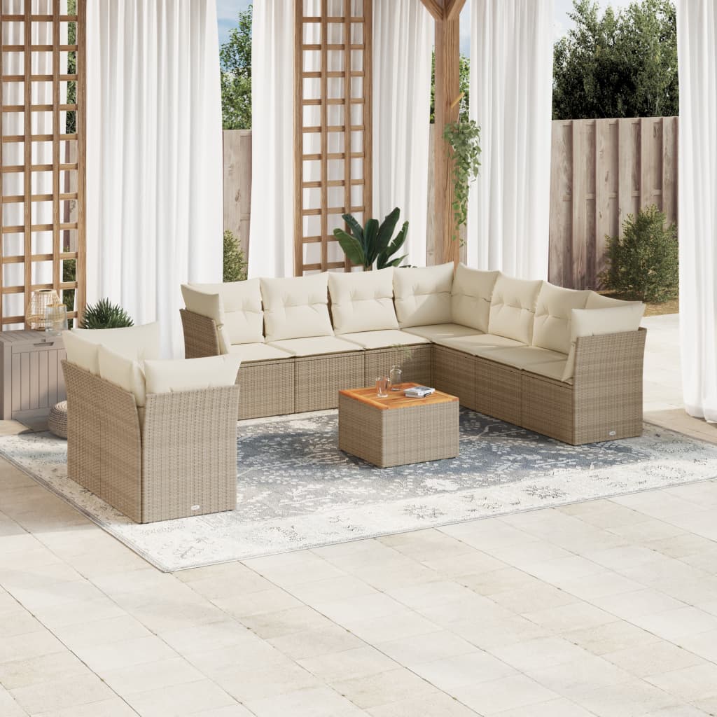 10-delige Loungeset met kussens poly rattan