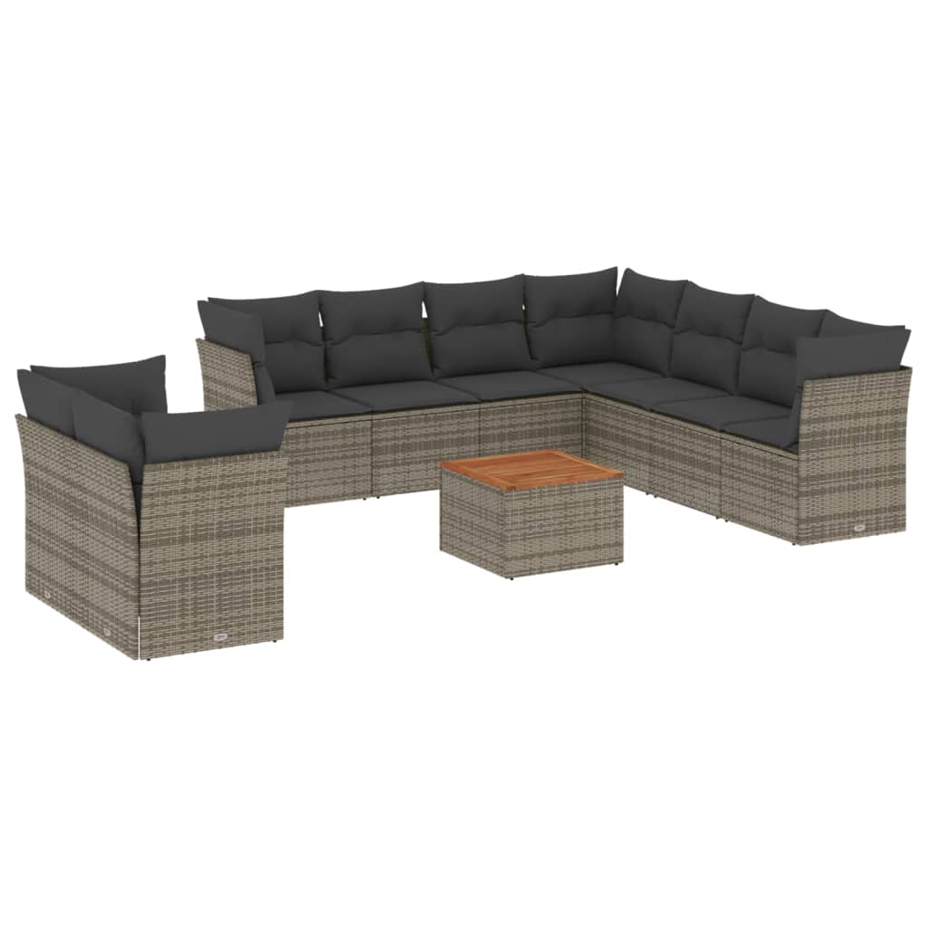 10-delige Loungeset met kussens poly rattan beige