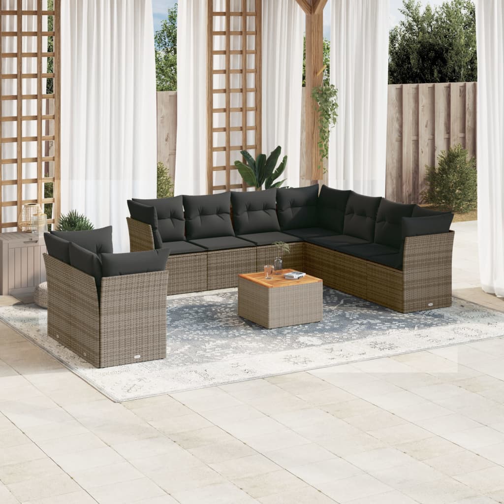 10-delige Loungeset met kussens poly rattan