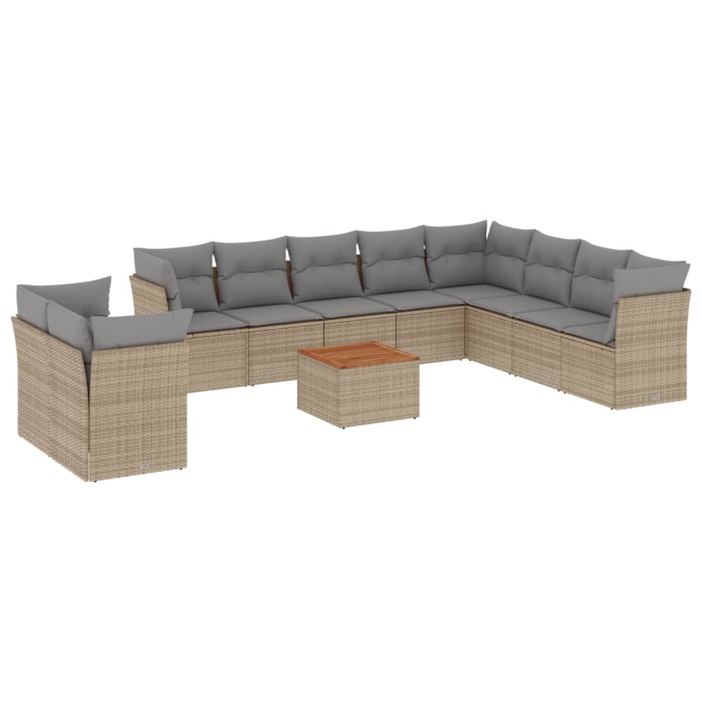 11-delige Tuinset met kussens poly rattan beige