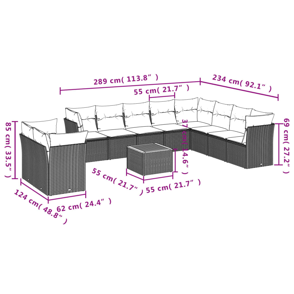 11-delige Loungeset met kussens poly rattan