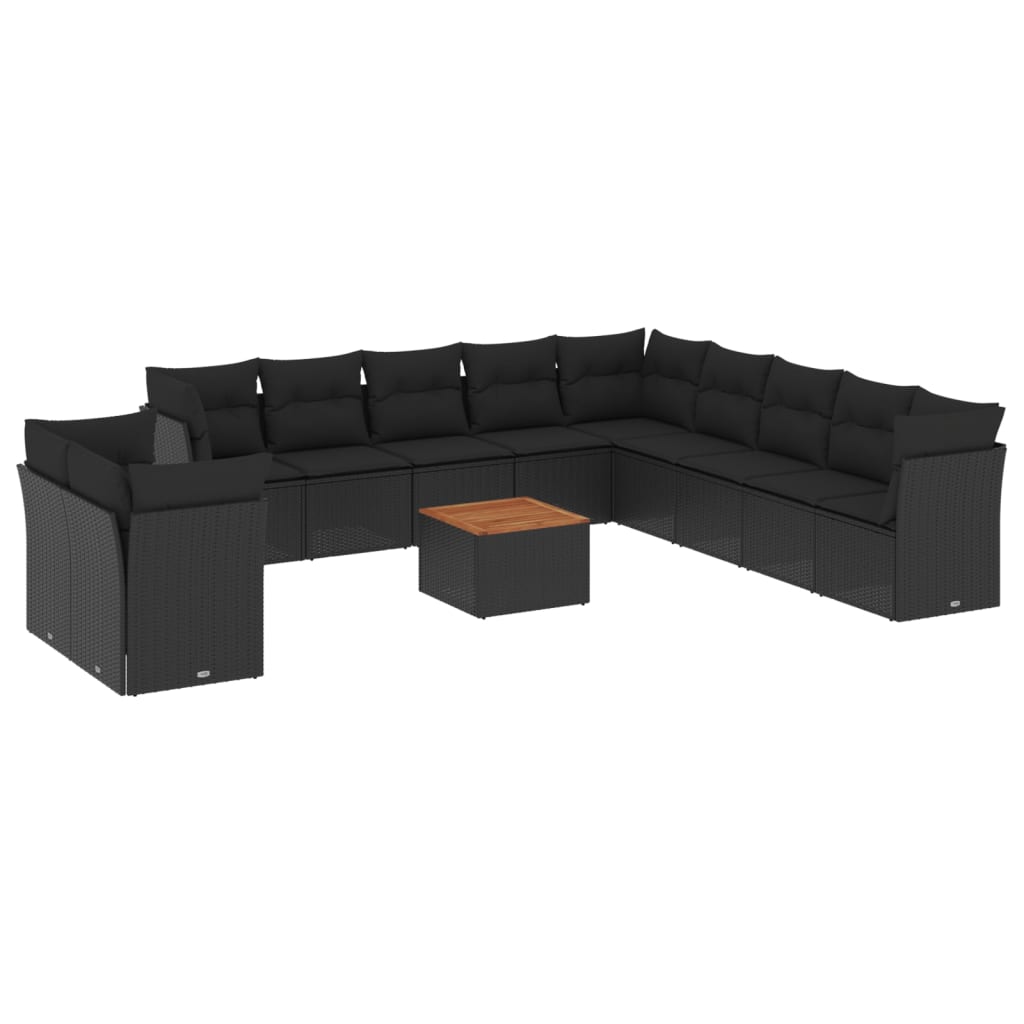 12-delige Loungeset met kussens poly rattan beige