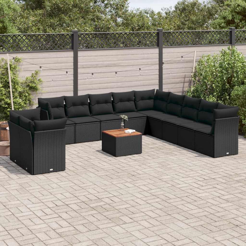 12-delige Loungeset met kussens poly rattan beige