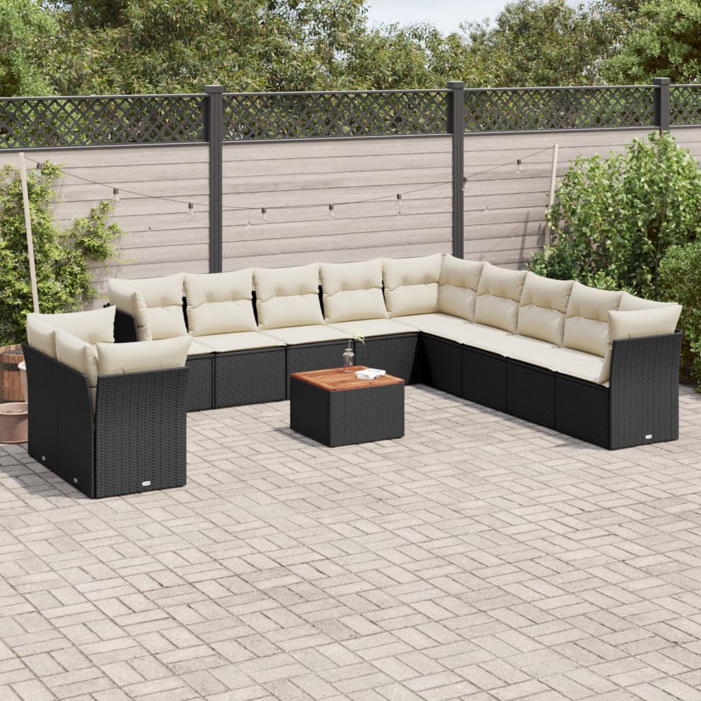 12-delige Loungeset met kussens poly rattan beige