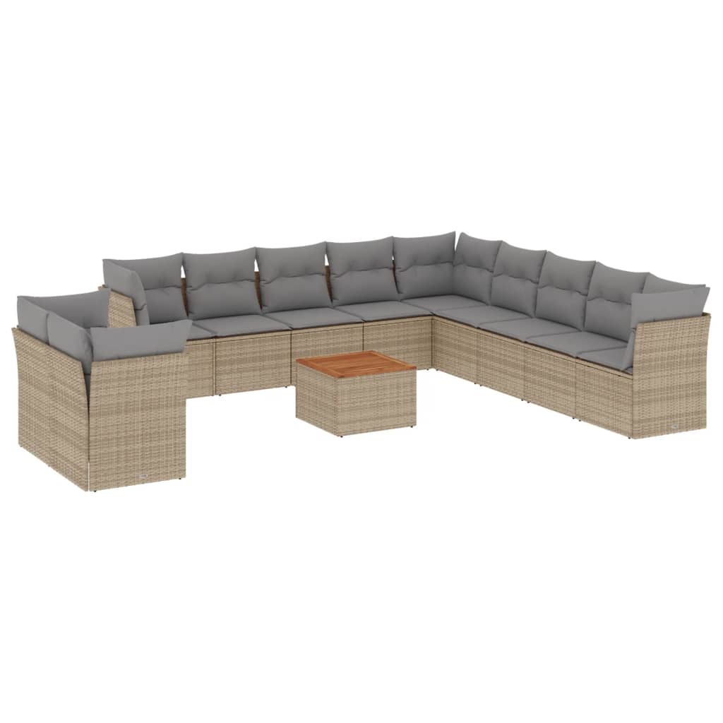 12-delige Loungeset met kussens poly rattan beige