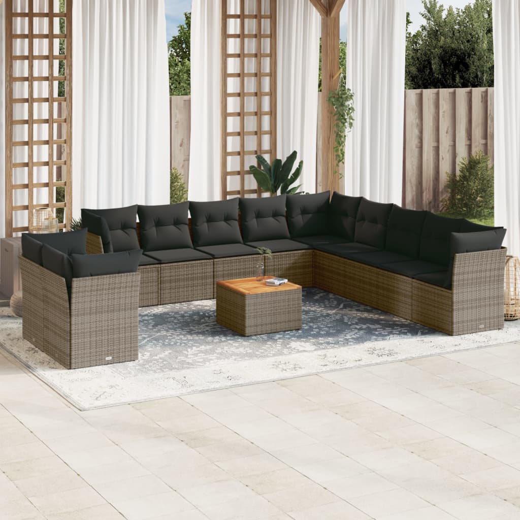 12-delige Loungeset met kussens poly rattan beige