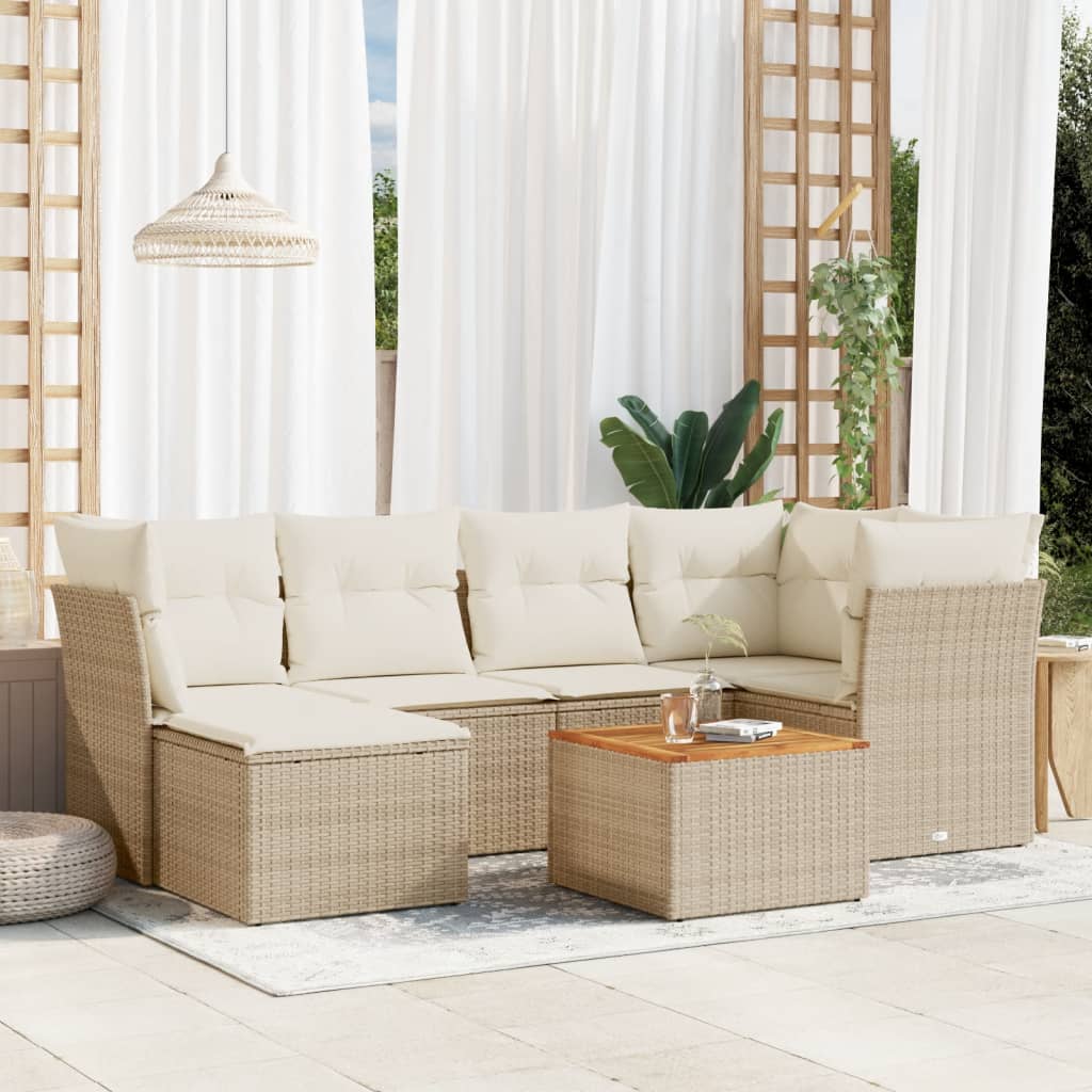 7-delige Loungeset met kussens poly rattan