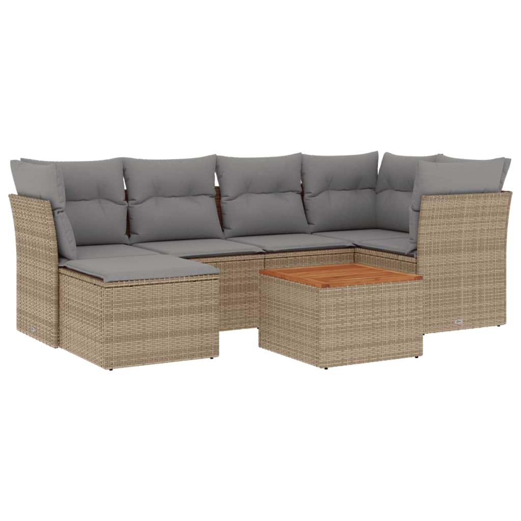 7-delige Loungeset met kussens poly rattan