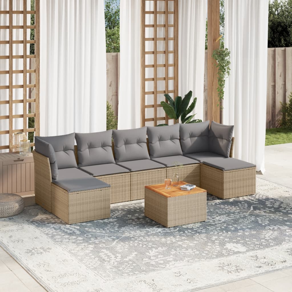 8-delige Loungeset met kussens poly rattan